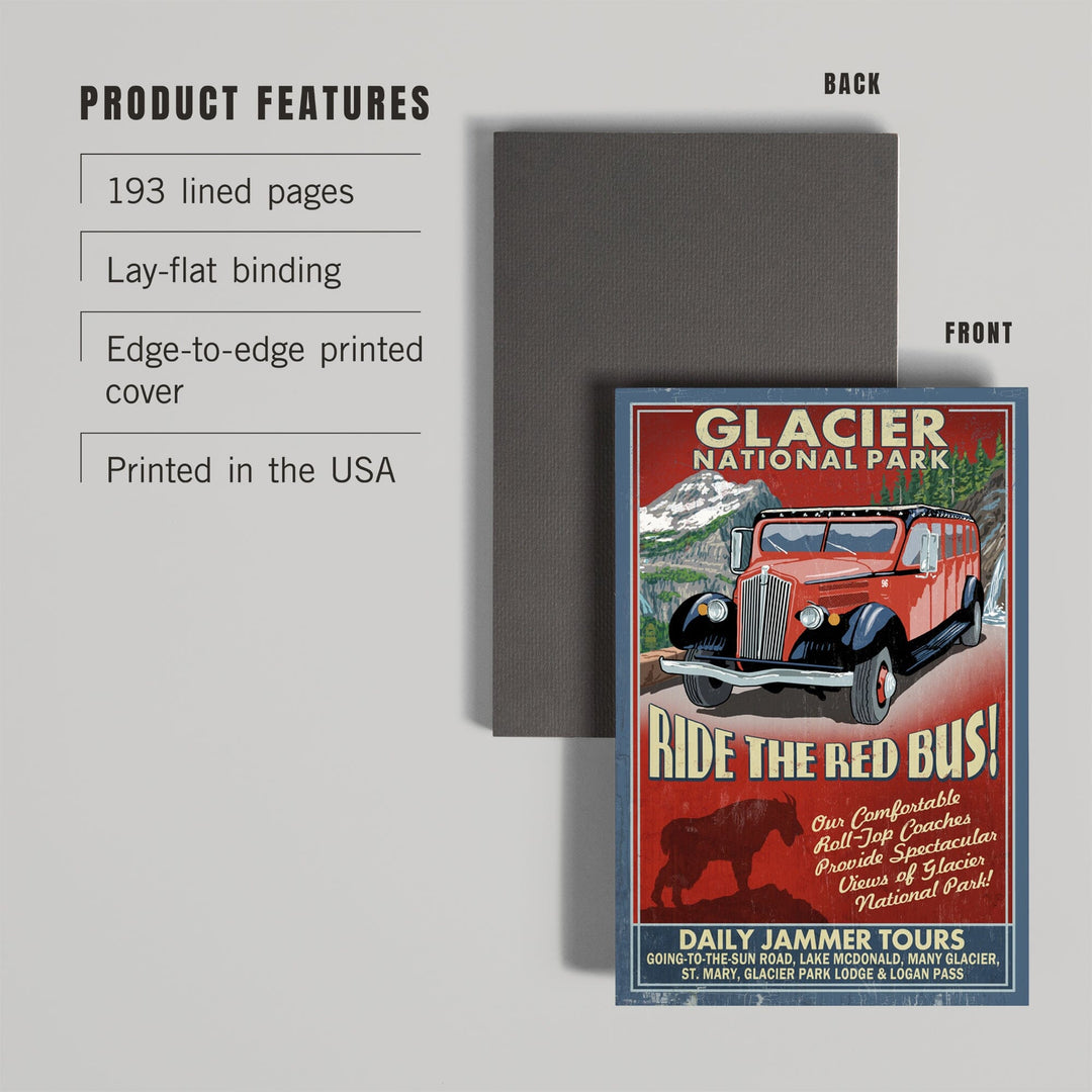 Lined 6x9 Journal, Glacier National Park, Red Jammer Vintage Sign, Lay Flat, 193 Pages, FSC paper Home Lantern Press 