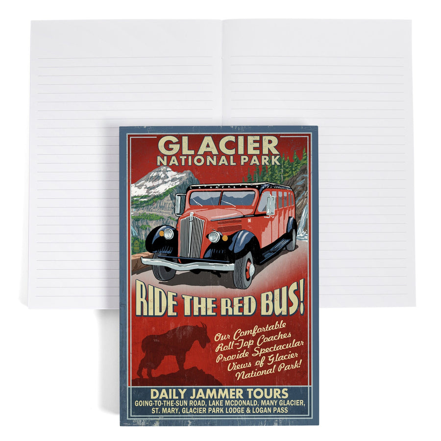 Lined 6x9 Journal, Glacier National Park, Red Jammer Vintage Sign, Lay Flat, 193 Pages, FSC paper Home Lantern Press 