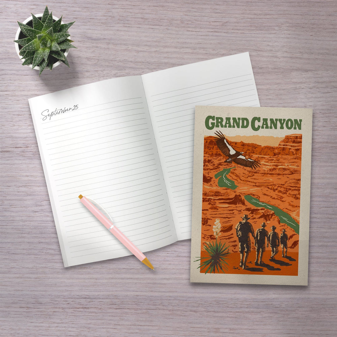 Lined 6x9 Journal, Grand Canyon National Park, Arizona, Hikers Scene, Woodblock, Lay Flat, 193 Pages, FSC paper Home Lantern Press 