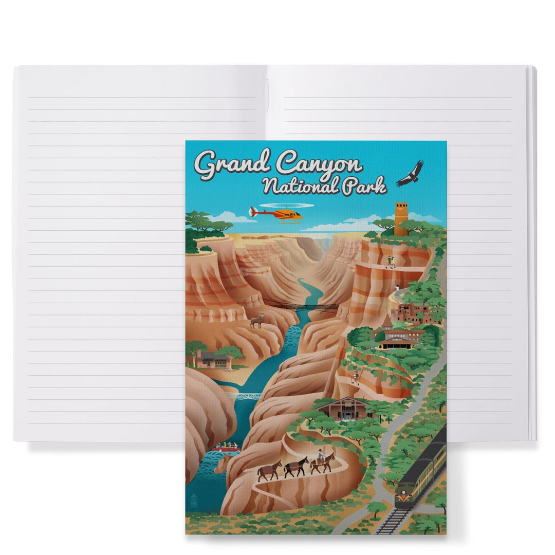 Lined 6x9 Journal, Grand Canyon National Park, Arizona, Retro View, Lay Flat, 193 Pages, FSC paper Home Lantern Press 