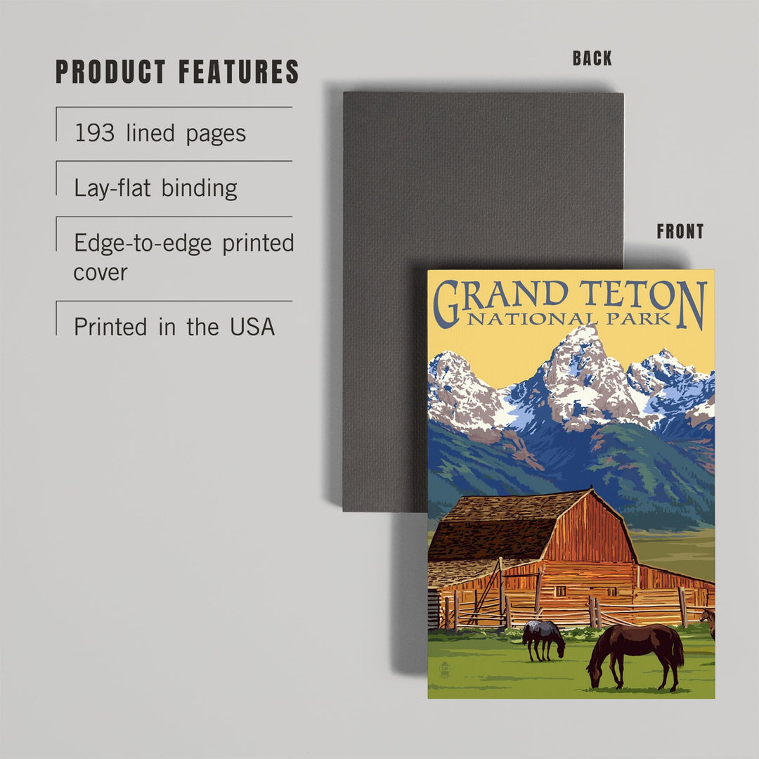 Lined 6x9 Journal, Grand Teton National Park, Wyoming, Barn and Mountains, Lay Flat, 193 Pages, FSC paper Home Lantern Press 