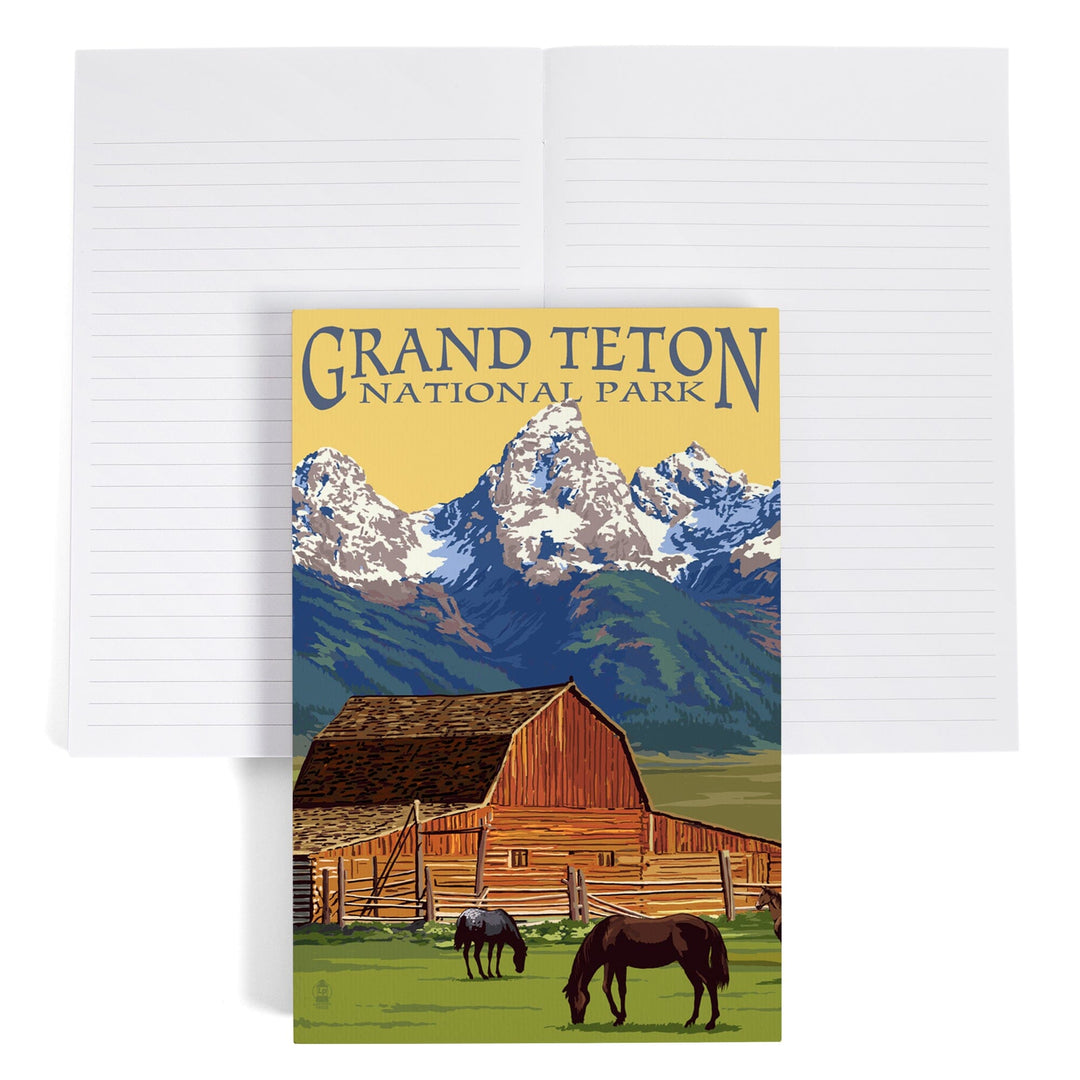 Lined 6x9 Journal, Grand Teton National Park, Wyoming, Barn and Mountains, Lay Flat, 193 Pages, FSC paper Home Lantern Press 