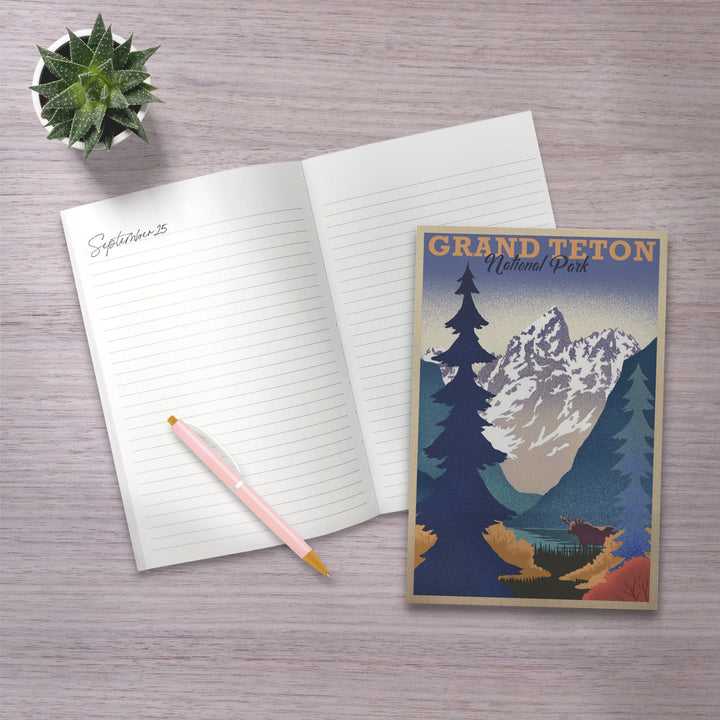 Lined 6x9 Journal, Grand Teton National Park, Wyoming, Lithograph, Lay Flat, 193 Pages, FSC paper Home Lantern Press 