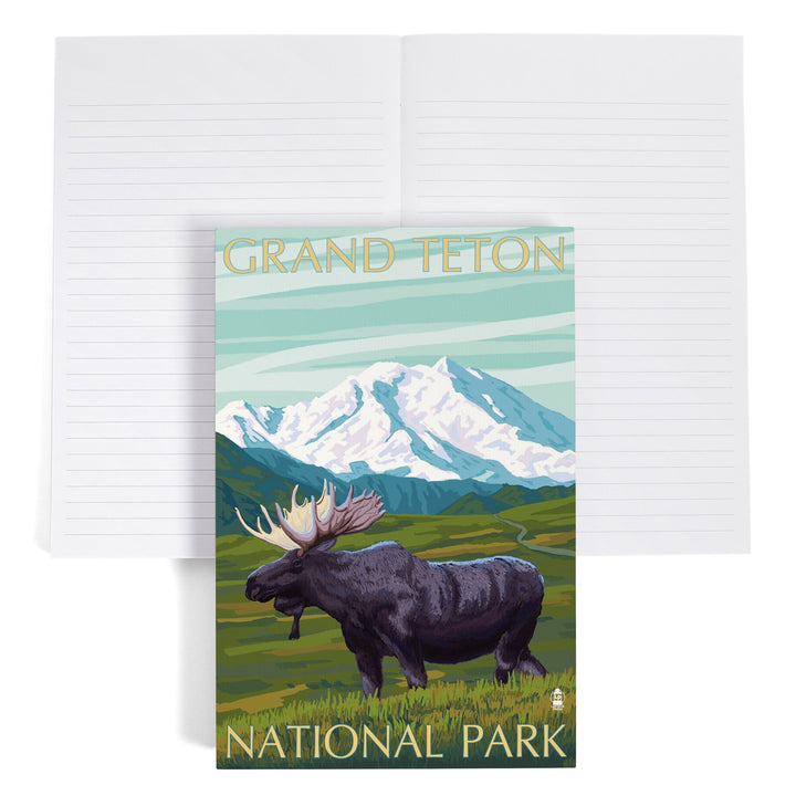 Lined 6x9 Journal, Grand Teton National Park, Wyoming, Moose and Mountain, Lay Flat, 193 Pages, FSC paper Home Lantern Press 