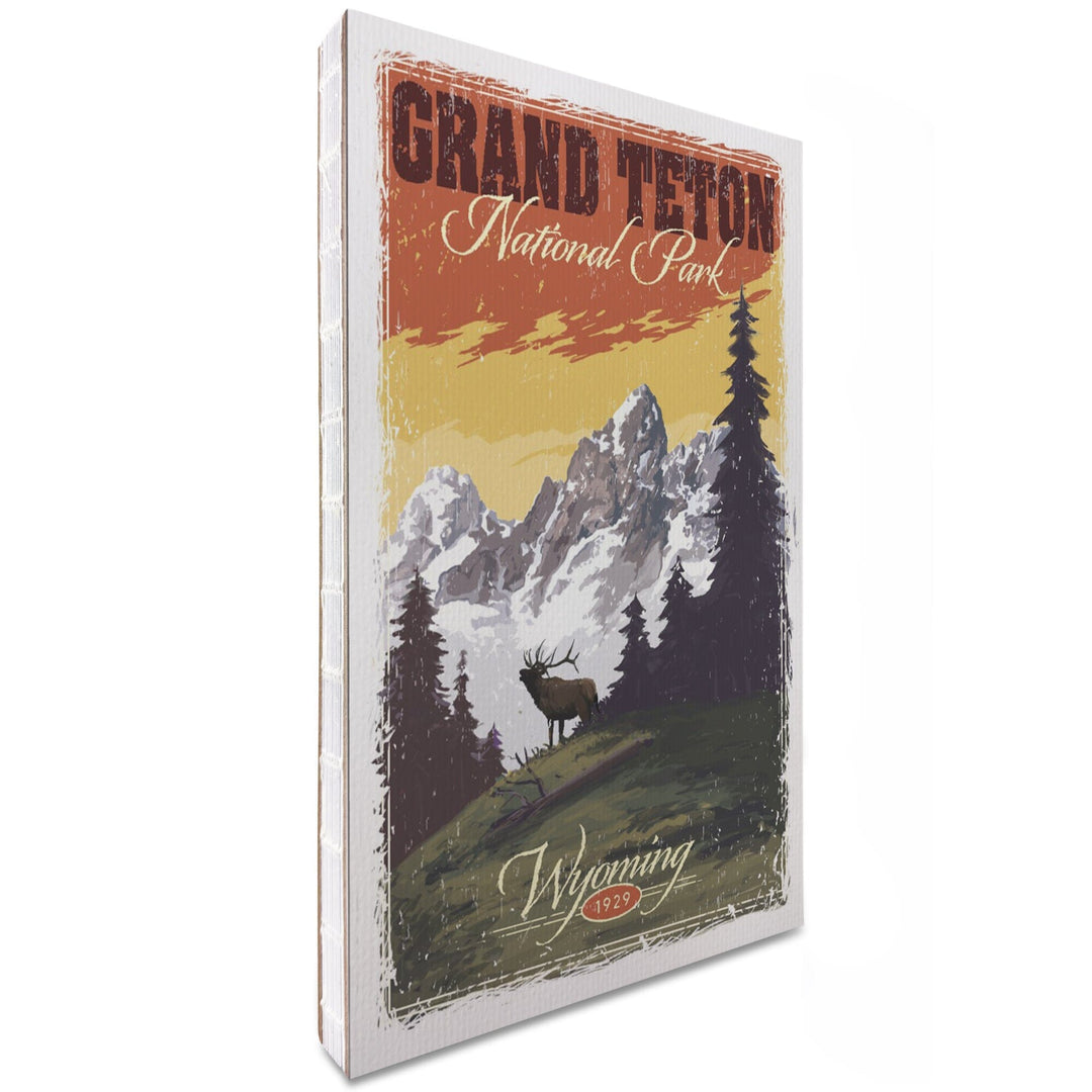 Lined 6x9 Journal, Grand Teton National Park, Wyoming, Mountain View and Elk, Distressed, Lay Flat, 193 Pages, FSC paper Home Lantern Press 