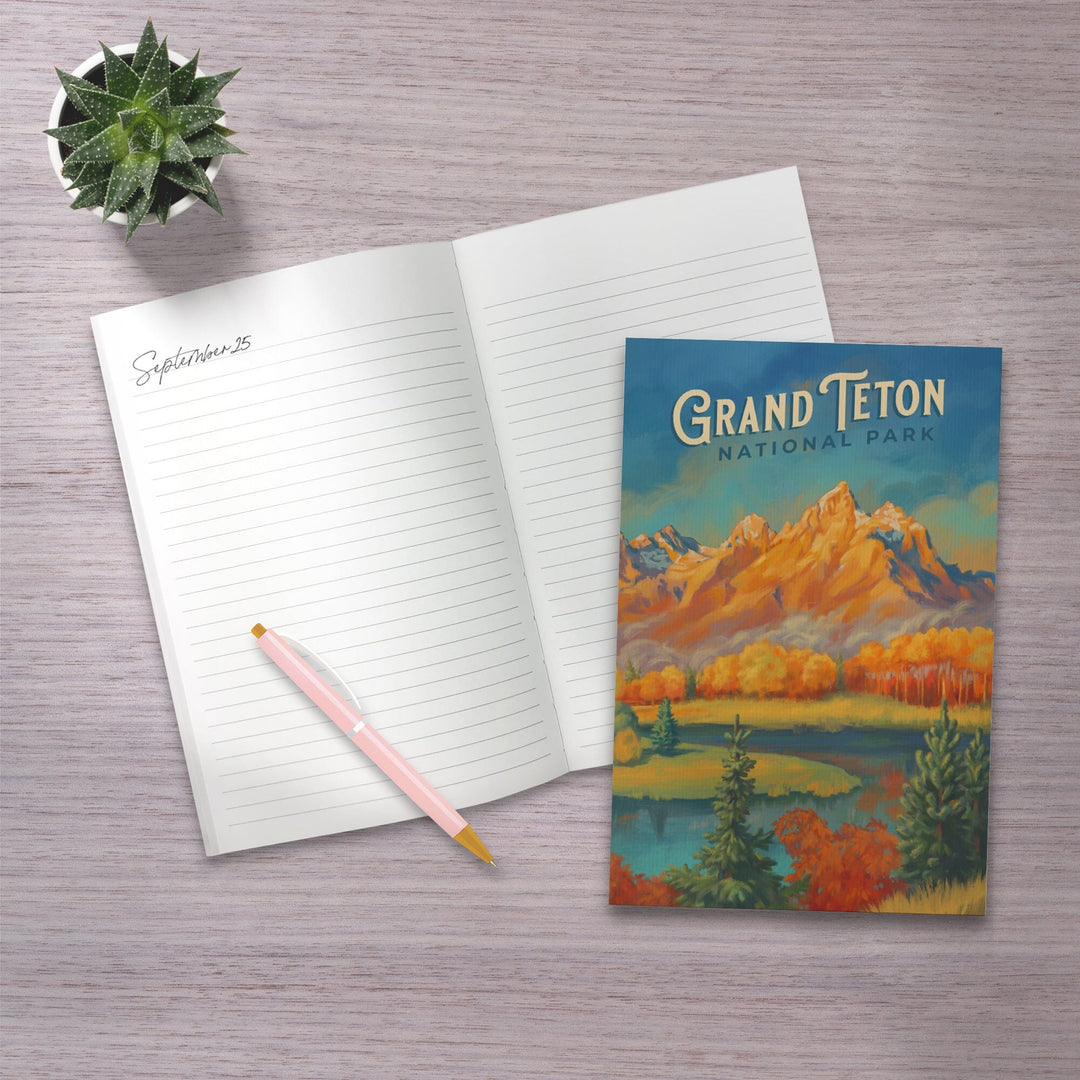 Lined 6x9 Journal, Grand Teton National Park, Wyoming, Oil Painting, Lay Flat, 193 Pages, FSC paper Home Lantern Press 