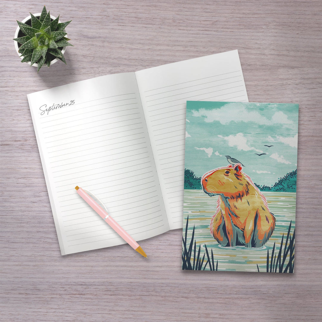 Lined 6x9 Journal, Graphic Pastel, Capybara, Lay Flat, 193 Pages, FSC paper Home Lantern Press 