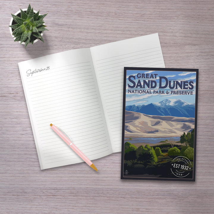 Lined 6x9 Journal, Great Sand Dunes National Park and Preserve, Colorado, Rubber Stamp, Lay Flat, 193 Pages, FSC paper Home Lantern Press 