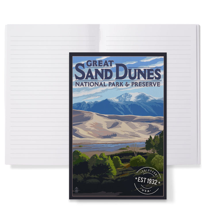 Lined 6x9 Journal, Great Sand Dunes National Park and Preserve, Colorado, Rubber Stamp, Lay Flat, 193 Pages, FSC paper Home Lantern Press 