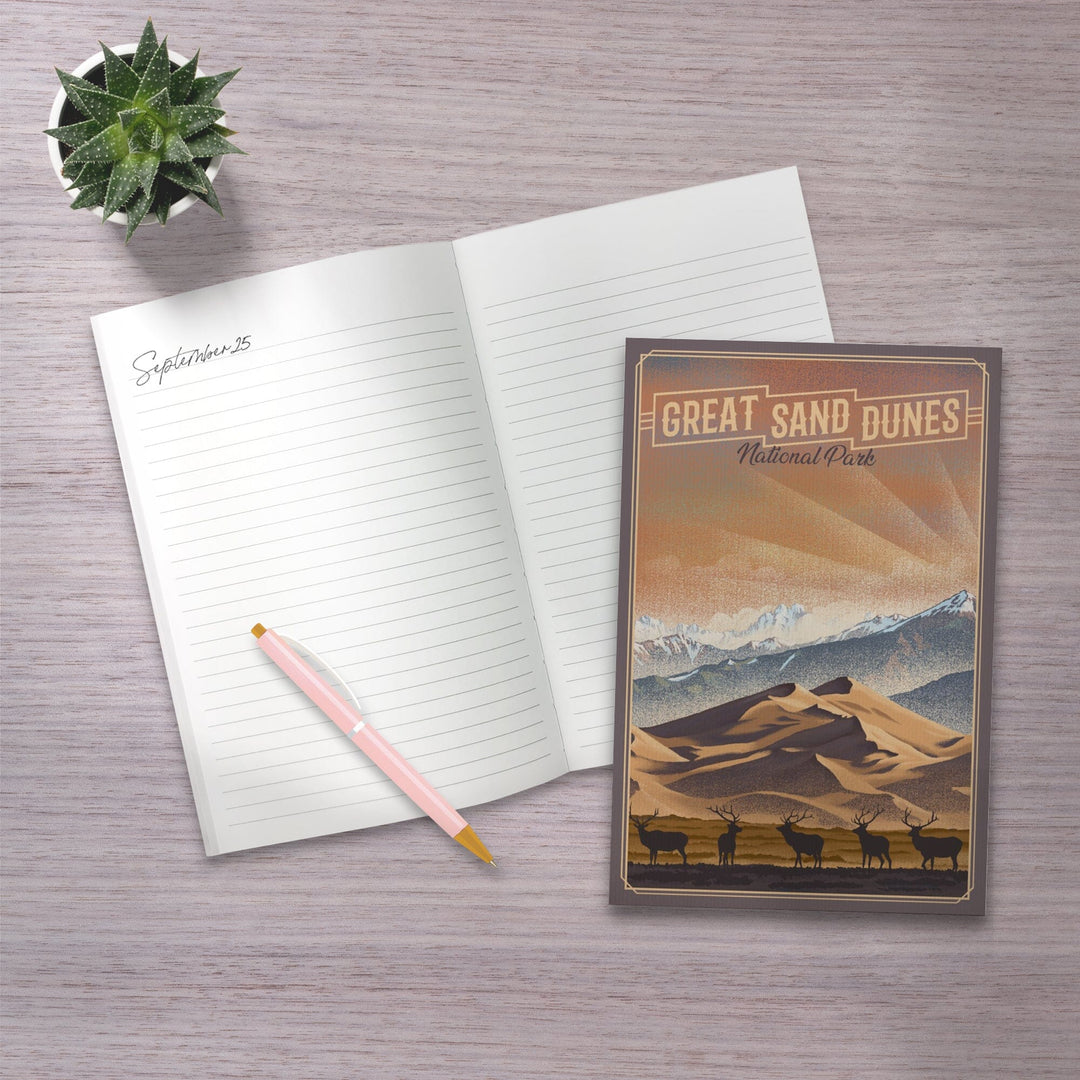 Lined 6x9 Journal, Great Sand Dunes National Park, Colorado, Lithograph National Park Series, Lay Flat, 193 Pages, FSC paper Home Lantern Press 