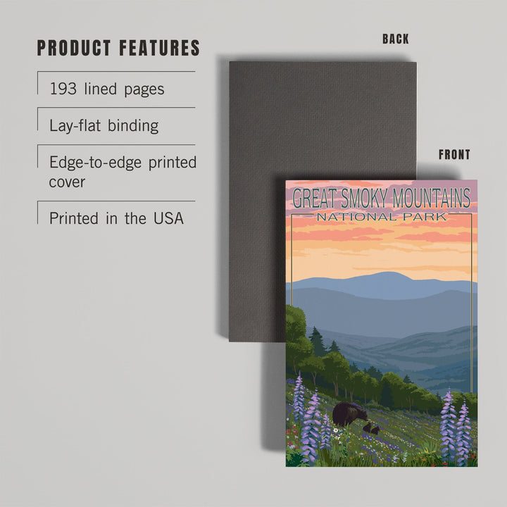 Lined 6x9 Journal, Great Smoky Mountains National Park, Bear and Spring Flowers, Lay Flat, 193 Pages, FSC paper Home Lantern Press 