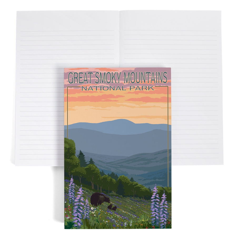 Lined 6x9 Journal, Great Smoky Mountains National Park, Bear and Spring Flowers, Lay Flat, 193 Pages, FSC paper Home Lantern Press 