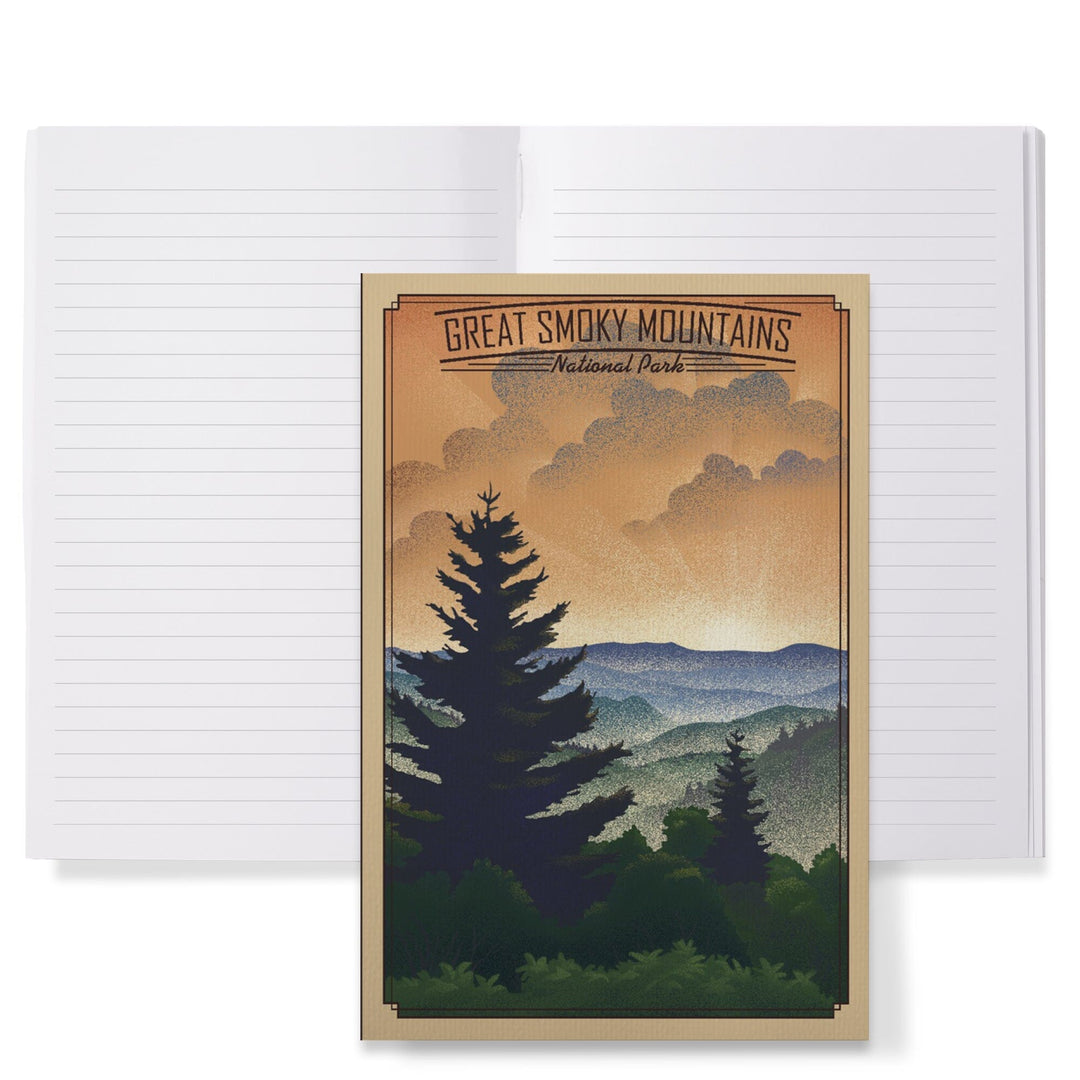 Lined 6x9 Journal, Great Smoky Mountains National Park, Lithograph National Park Series, Lay Flat, 193 Pages, FSC paper Home Lantern Press 