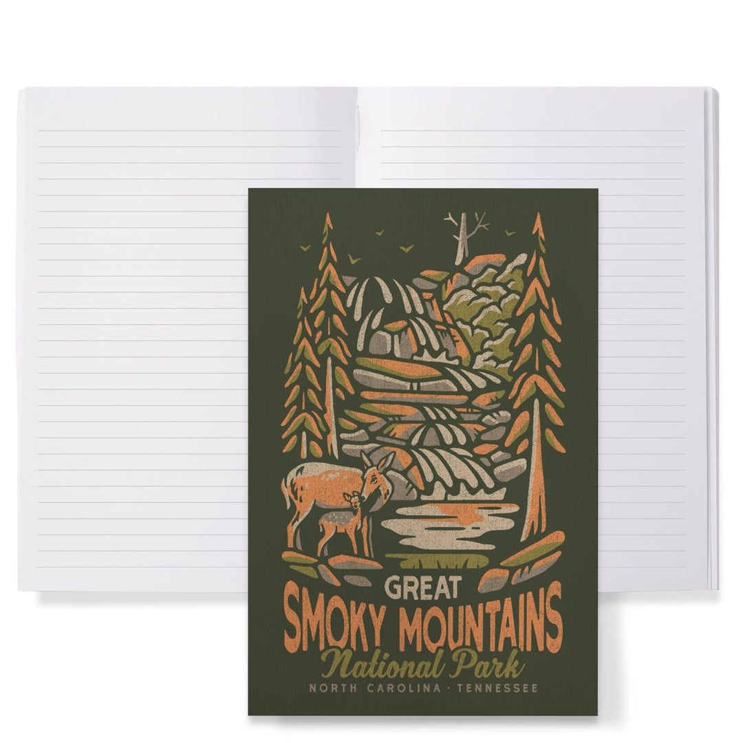 Lined 6x9 Journal, Great Smoky Mountains National Park, North Carolina, Distressed Vector, Lay Flat, 193 Pages, FSC paper Home Lantern Press 