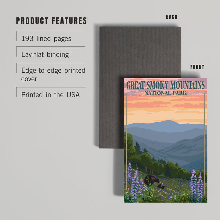 Lined 6x9 Journal, Great Smoky Mountains National Park, Tennessee, Bear and Cubs with Flowers Press, Lay Flat, 193 Pages, FSC paper Home Lantern Press 