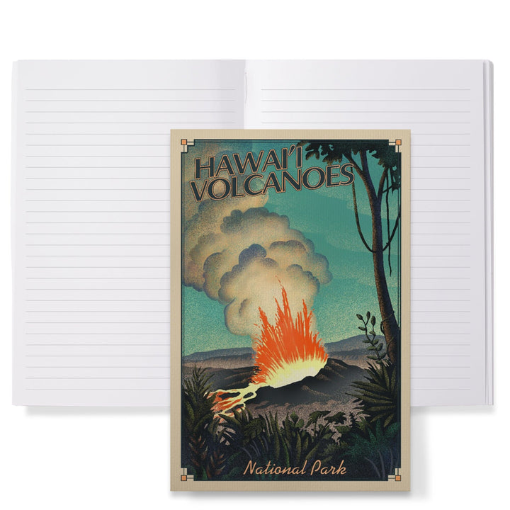 Lined 6x9 Journal, Hawaii Volcanoes National Park, Lithograph National Park Series, Lay Flat, 193 Pages, FSC paper Home Lantern Press 