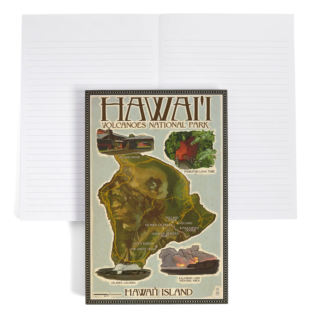 Lined 6x9 Journal, Hawaii Volcanoes National Park, Map of Hawaii, Lay Flat, 193 Pages, FSC paper Home Lantern Press 