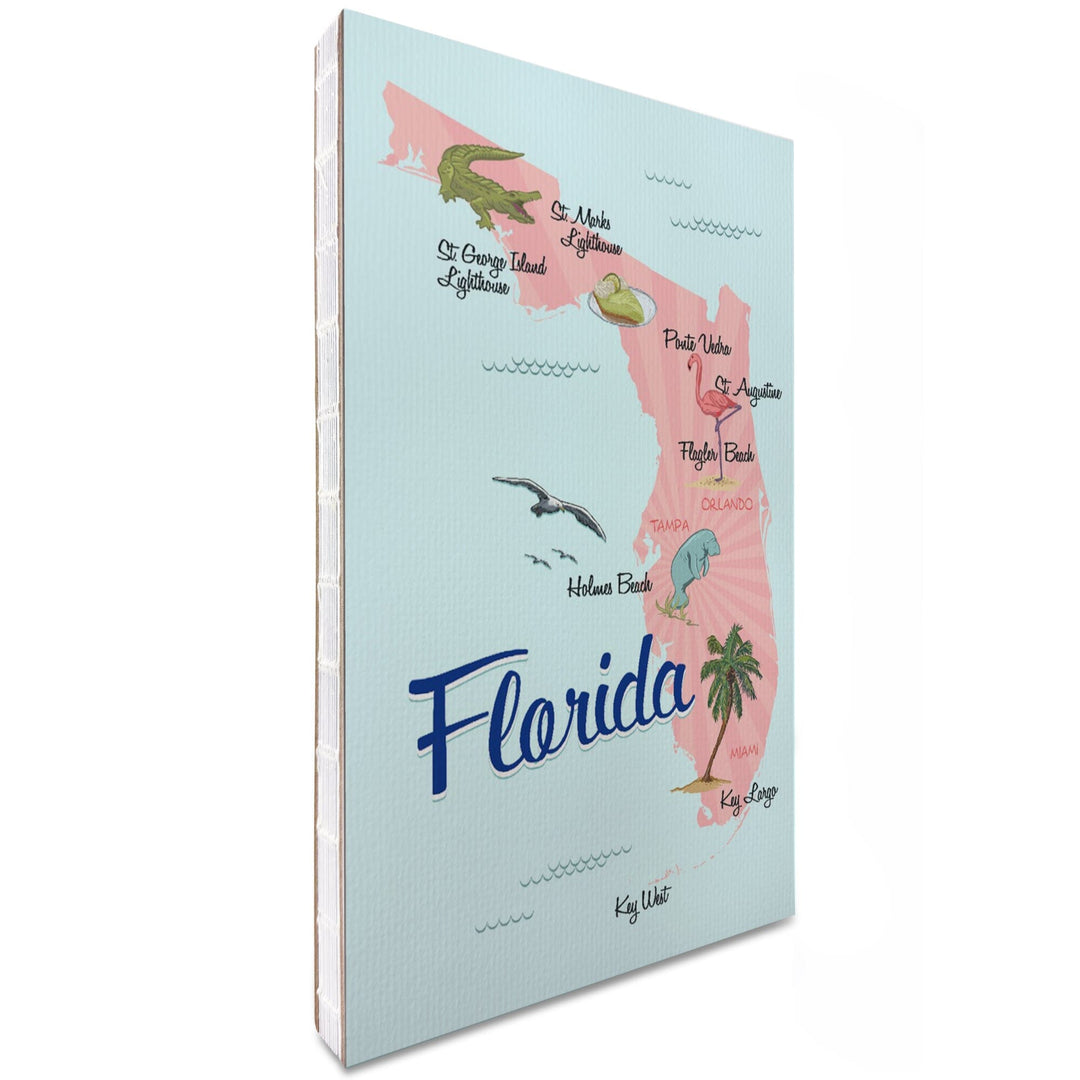 Lined 6x9 Journal, Holmes Beach, Florida, Typography and Icons, Pink and Blue, Lay Flat, 193 Pages, FSC paper Home Lantern Press 