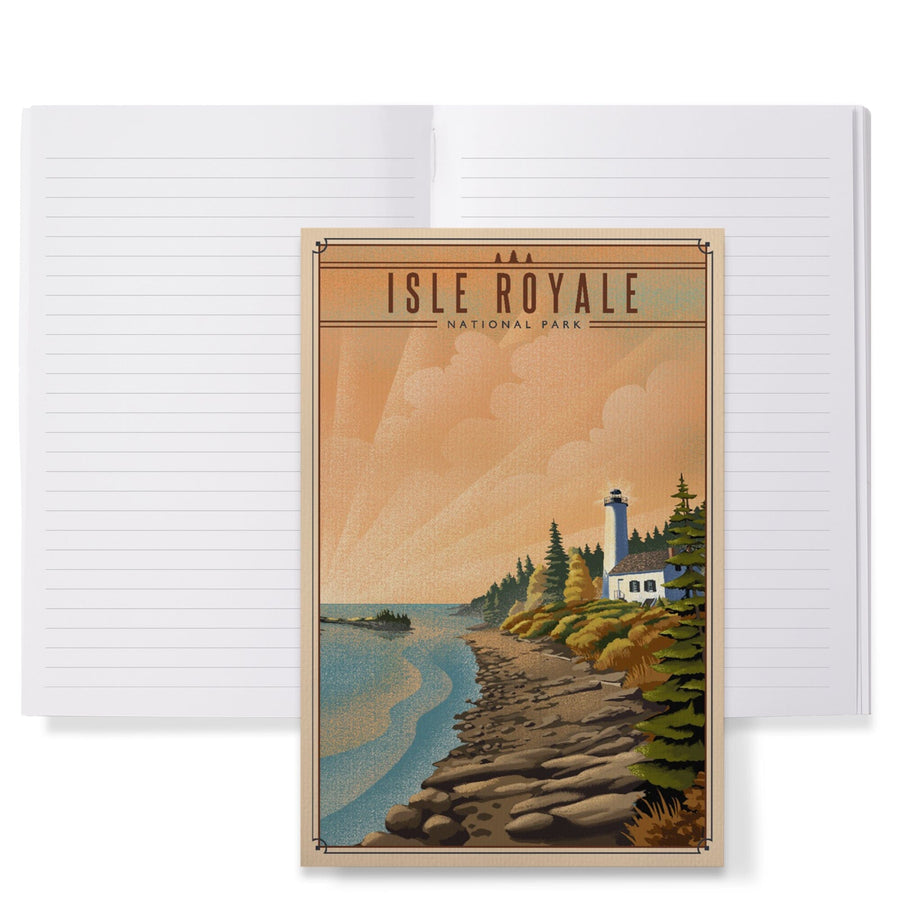 Lined 6x9 Journal, Isle Royale National Park, Michigan, Lithograph National Park Series, Lay Flat, 193 Pages, FSC paper Home Lantern Press 