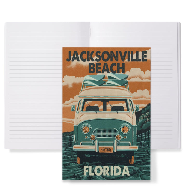 Lined 6x9 Journal, Jacksonville Beach, Florida, Letterpress, Camper Van, Lay Flat, 193 Pages, FSC paper Home Lantern Press 