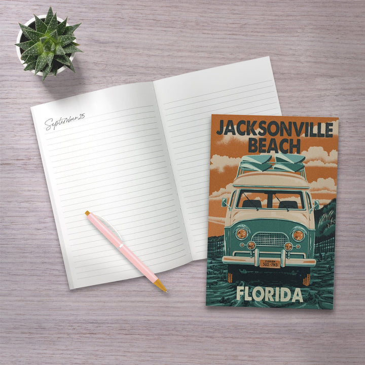 Lined 6x9 Journal, Jacksonville Beach, Florida, Letterpress, Camper Van, Lay Flat, 193 Pages, FSC paper Home Lantern Press 