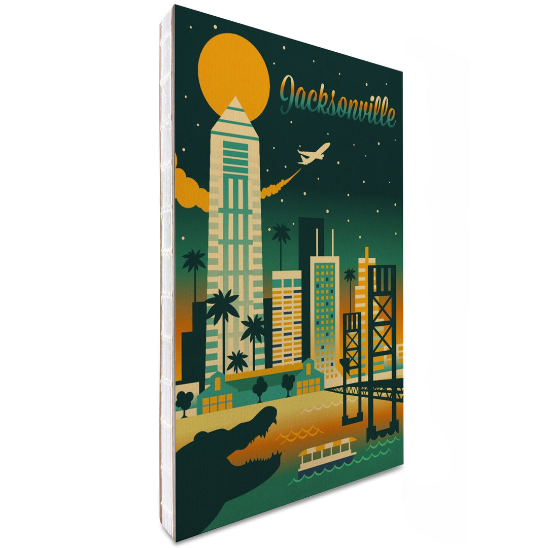 Lined 6x9 Journal, Jacksonville, Florida, Retro Skyline Chromatic Series, Lay Flat, 193 Pages, FSC paper Home Lantern Press 