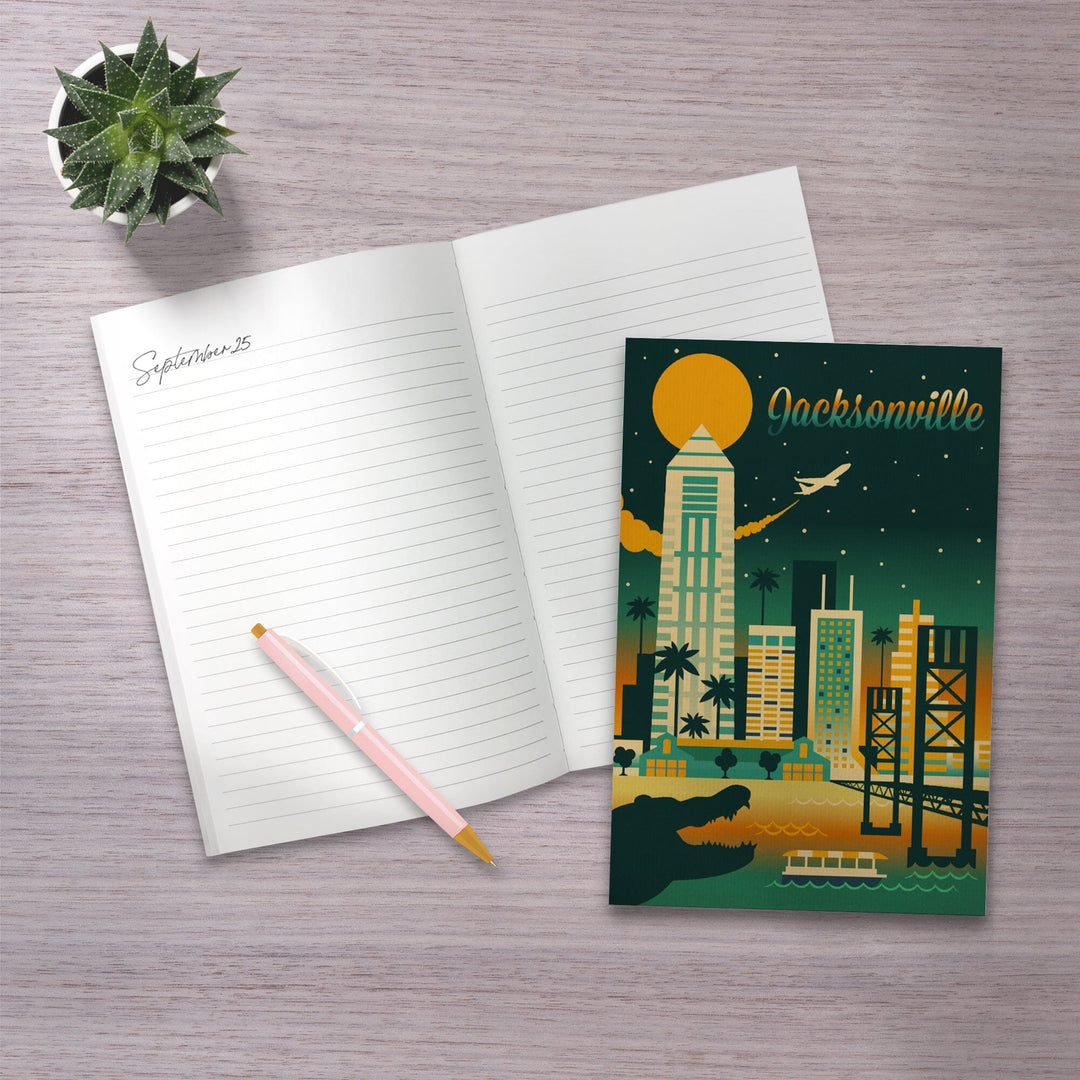 Lined 6x9 Journal, Jacksonville, Florida, Retro Skyline Chromatic Series, Lay Flat, 193 Pages, FSC paper Home Lantern Press 