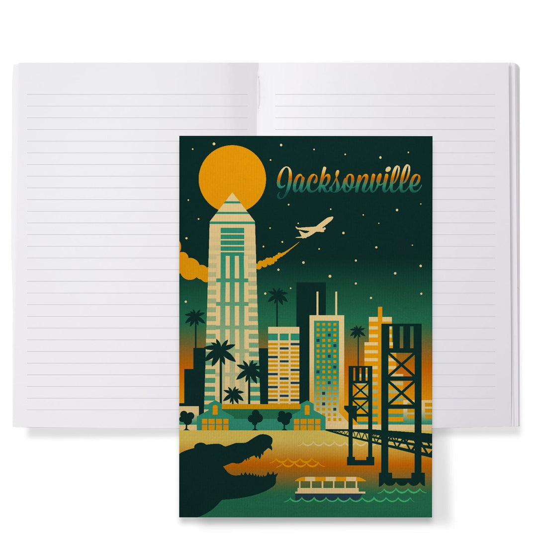 Lined 6x9 Journal, Jacksonville, Florida, Retro Skyline Chromatic Series, Lay Flat, 193 Pages, FSC paper Home Lantern Press 