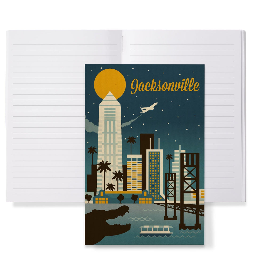 Lined 6x9 Journal, Jacksonville, Florida, Retro Skyline Series, Lay Flat, 193 Pages, FSC paper Home Lantern Press 