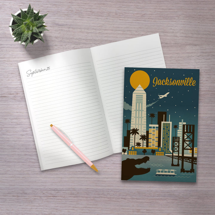 Lined 6x9 Journal, Jacksonville, Florida, Retro Skyline Series, Lay Flat, 193 Pages, FSC paper Home Lantern Press 