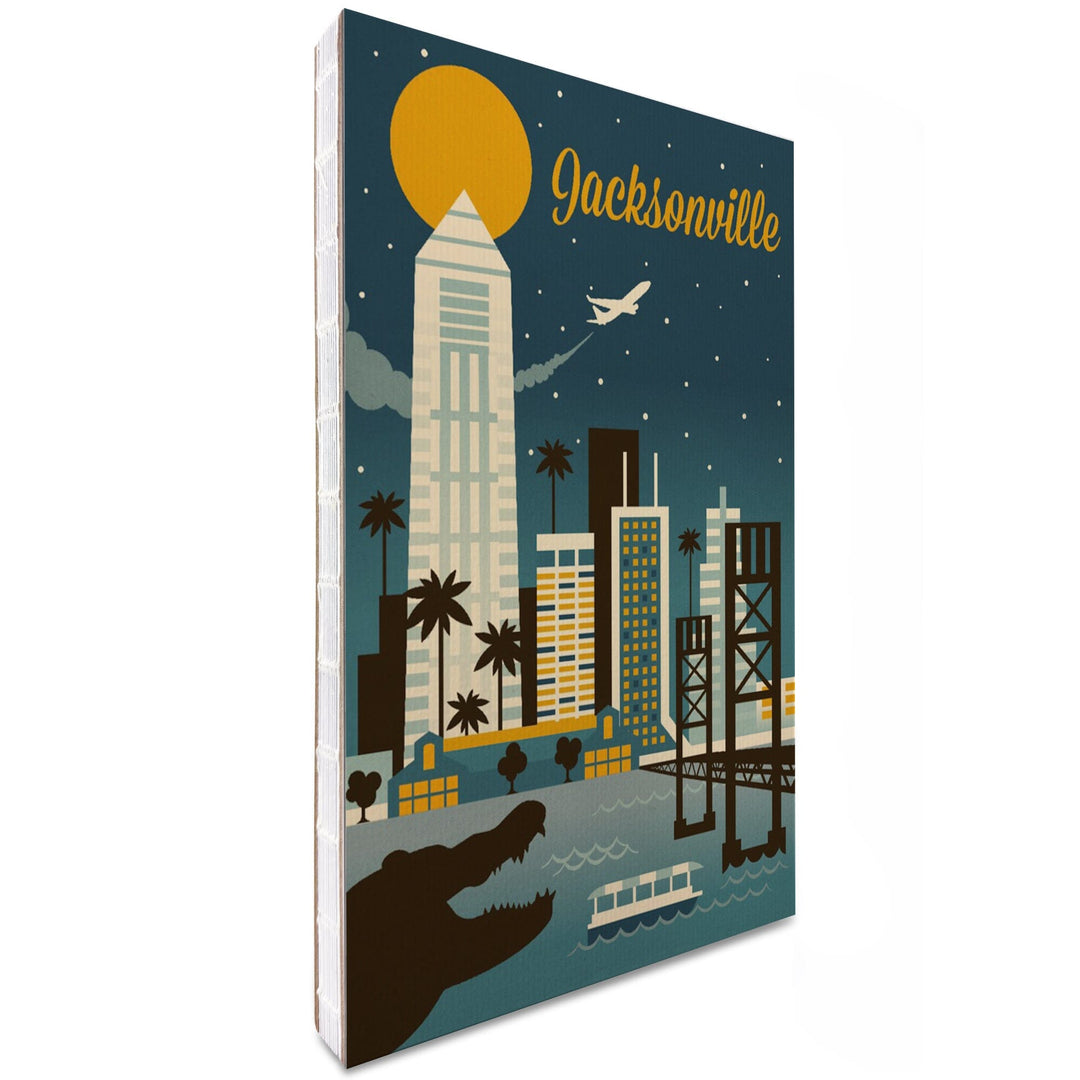 Lined 6x9 Journal, Jacksonville, Florida, Retro Skyline Series, Lay Flat, 193 Pages, FSC paper Home Lantern Press 