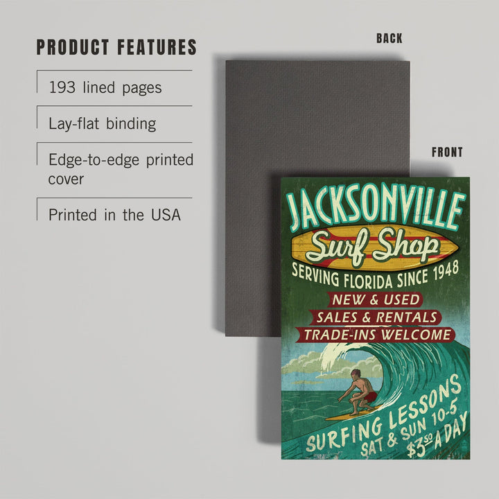 Lined 6x9 Journal, Jacksonville, Florida, Surf Shop Vintage Sign, Lay Flat, 193 Pages, FSC paper Home Lantern Press 