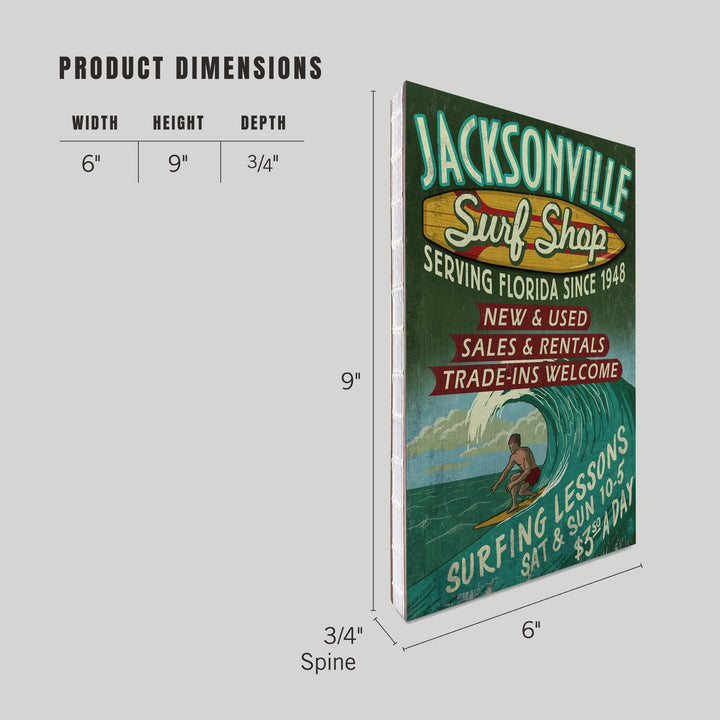 Lined 6x9 Journal, Jacksonville, Florida, Surf Shop Vintage Sign, Lay Flat, 193 Pages, FSC paper Home Lantern Press 