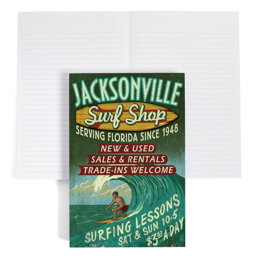 Lined 6x9 Journal, Jacksonville, Florida, Surf Shop Vintage Sign, Lay Flat, 193 Pages, FSC paper Home Lantern Press 