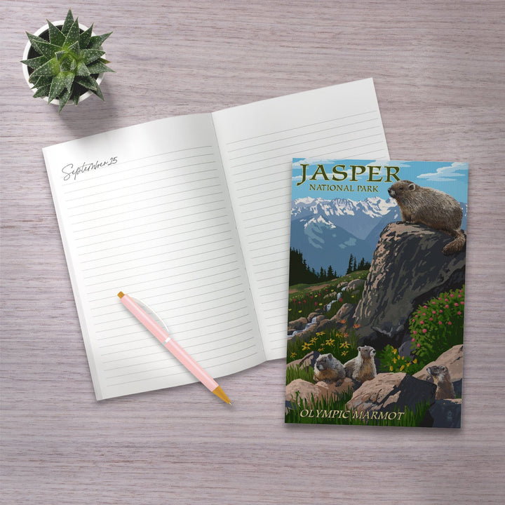 Lined 6x9 Journal, Jasper National Park, Canada, Olympic Marmots, Lay Flat, 193 Pages, FSC paper Home Lantern Press 