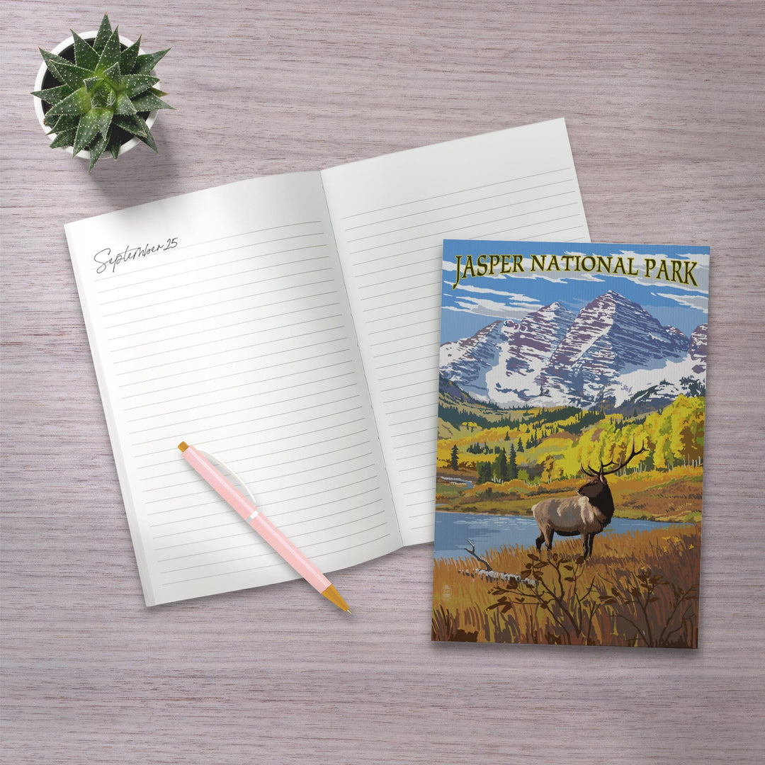 Lined 6x9 Journal, Jasper National Park, Maroon Bells and Elk, Lay Flat, 193 Pages, FSC paper Home Lantern Press 