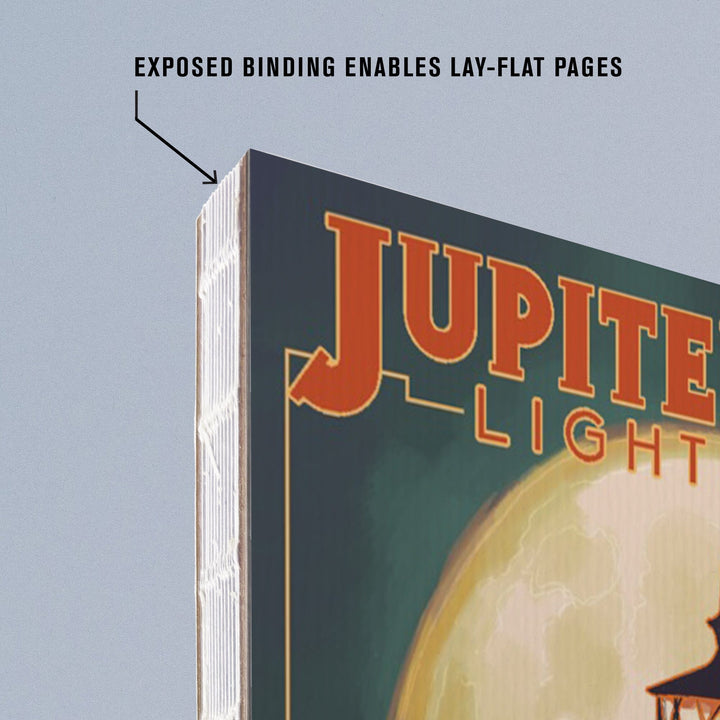 Lined 6x9 Journal, Jupiter, Florida, Jupiter Lighthouse and Moon, Lay Flat, 193 Pages, FSC paper Home Lantern Press 