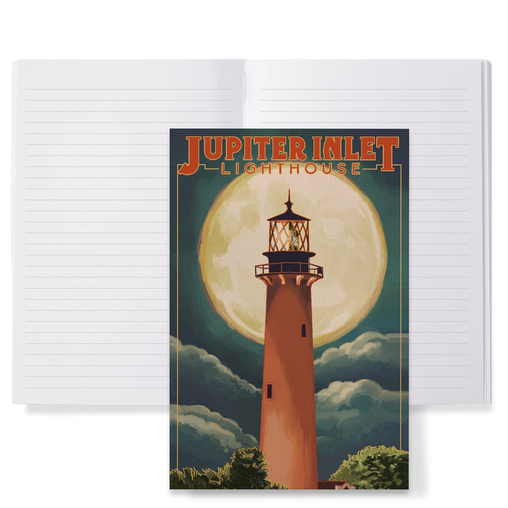 Lined 6x9 Journal, Jupiter, Florida, Jupiter Lighthouse and Moon, Lay Flat, 193 Pages, FSC paper Home Lantern Press 
