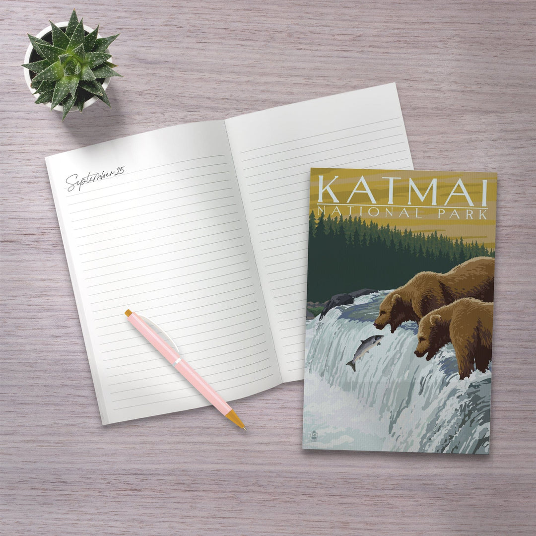 Lined 6x9 Journal, Katmai National Park, Alaska, Bears, Lay Flat, 193 Pages, FSC paper Home Lantern Press 