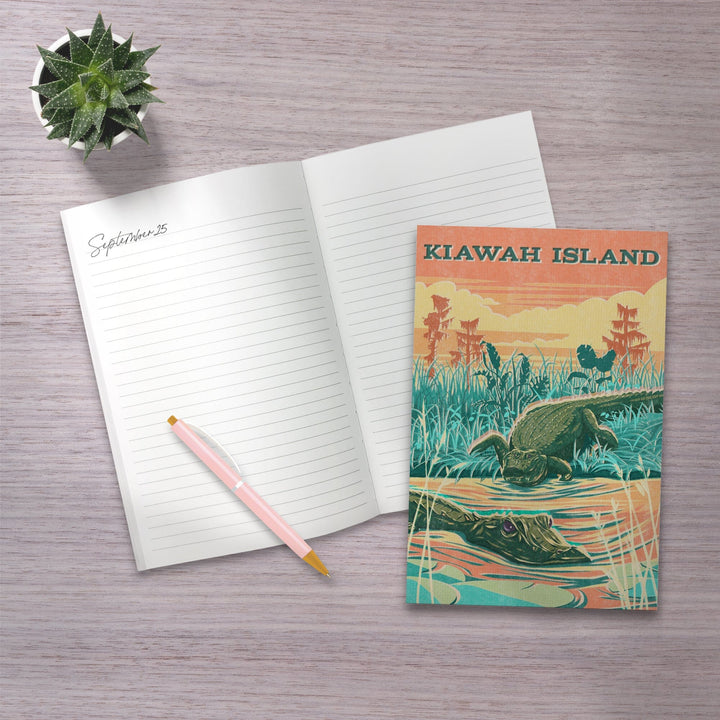 Lined 6x9 Journal, Kiawah Island, South Carolina, Vintage Print Press, Alligator, Lay Flat, 193 Pages, FSC paper Home Lantern Press 