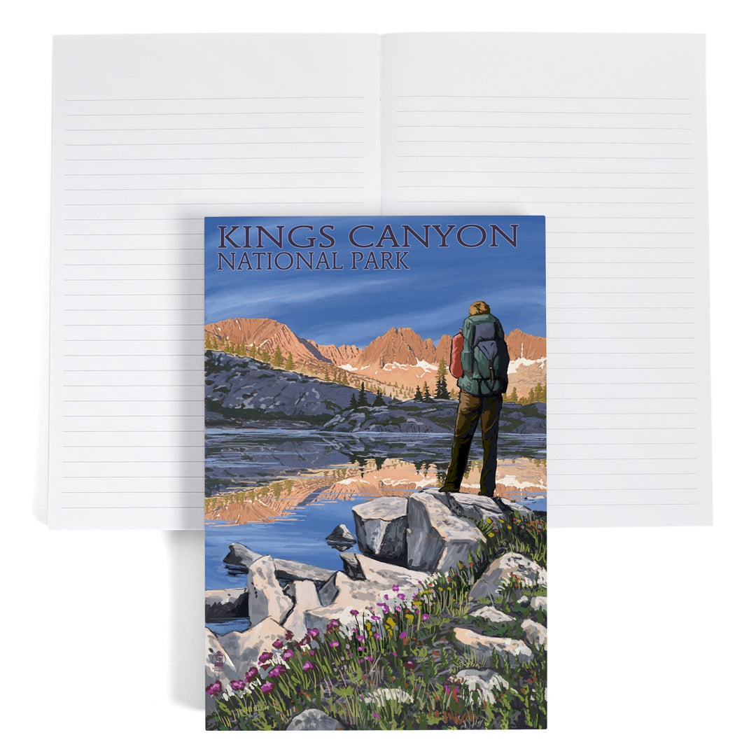 Lined 6x9 Journal, Kings Canyon National Park, California, Hiker and Lake, Lay Flat, 193 Pages, FSC paper Home Lantern Press 