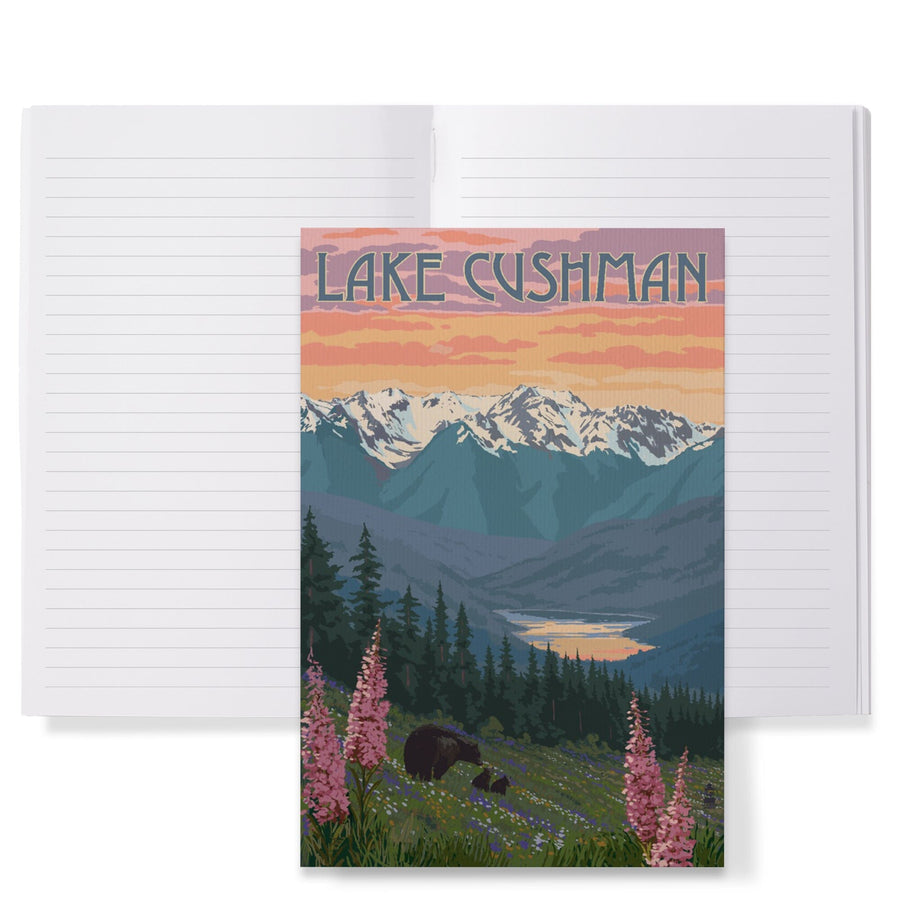 Lined 6x9 Journal, Lake Cushman, Washington, Bear and Spring Flowers, Lay Flat, 193 Pages, FSC paper Home Lantern Press 