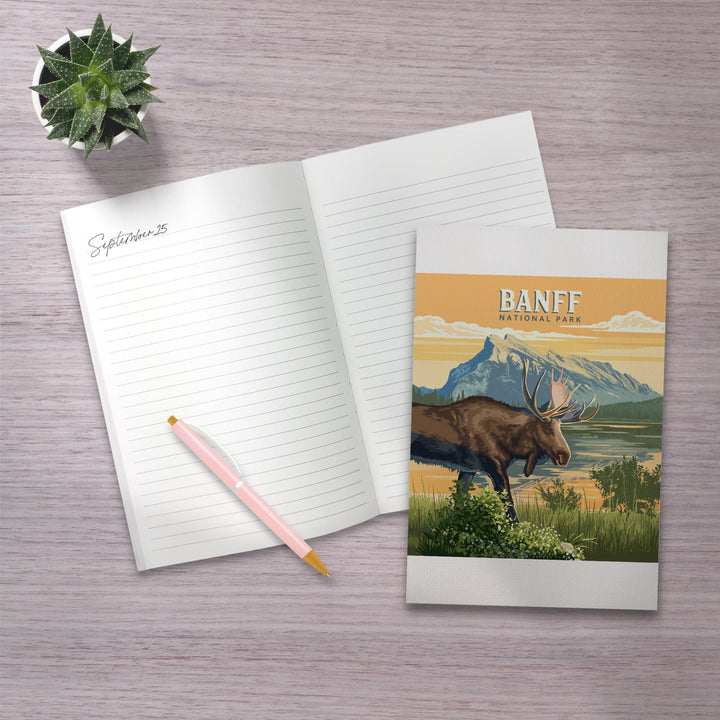 Lined 6x9 Journal, Lake Minnewanka, Canada, Banff National Park, Moose, Painterly, Lay Flat, 193 Pages, FSC paper Home Lantern Press 