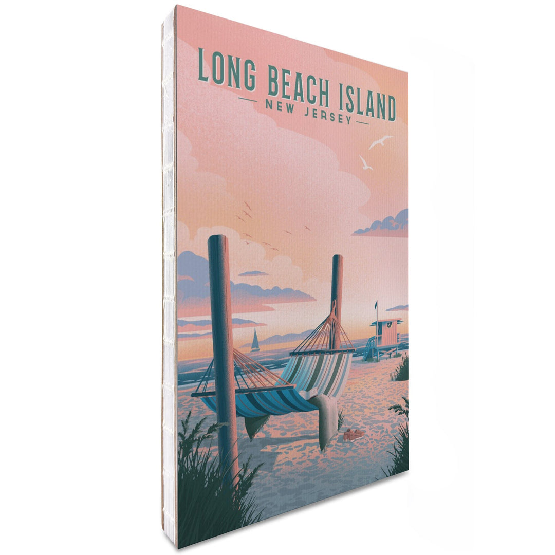 Lined 6x9 Journal, Long Beach Island, New Jersey, Lithograph, Hammock on Beach, Lay Flat, 193 Pages, FSC paper Home Lantern Press 