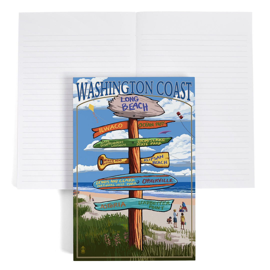 Lined 6x9 Journal, Long Beach, Washington, Washington Coast, Destination Signpost, Lay Flat, 193 Pages, FSC paper Home Lantern Press 