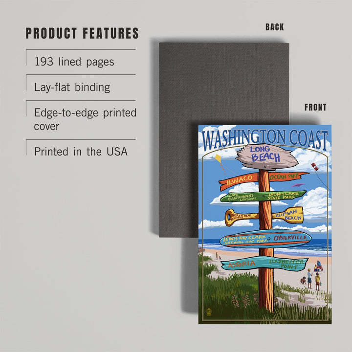 Lined 6x9 Journal, Long Beach, Washington, Washington Coast, Destination Signpost, Lay Flat, 193 Pages, FSC paper Home Lantern Press 