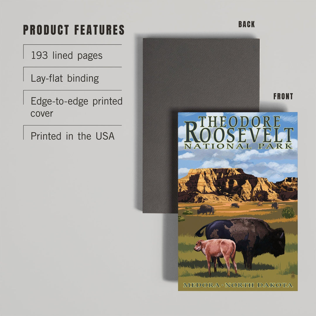 Lined 6x9 Journal, Medora, North Dakota, Theodore Roosevelt National Park, Bison and Calf, Lay Flat, 193 Pages, FSC paper Home Lantern Press 