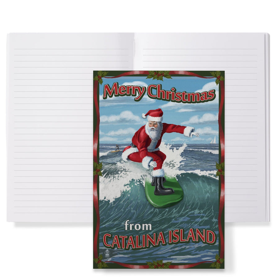 Lined 6x9 Journal, Merry Christmas from Catalina Island, Santa Surfing, Lay Flat, 193 Pages, FSC paper Home Lantern Press 