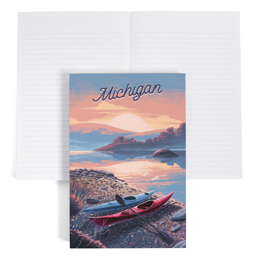 Lined 6x9 Journal, Michigan, Glassy Sunrise, Kayak, Lay Flat, 193 Pages, FSC paper Home Lantern Press 