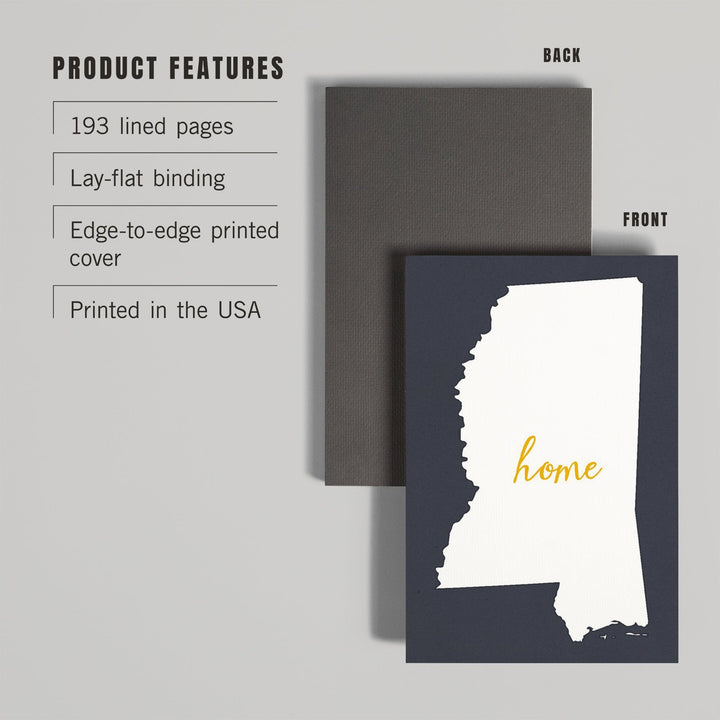 Lined 6x9 Journal, Mississippi, Home State, White on Gray, Lay Flat, 193 Pages, FSC paper Home Lantern Press 